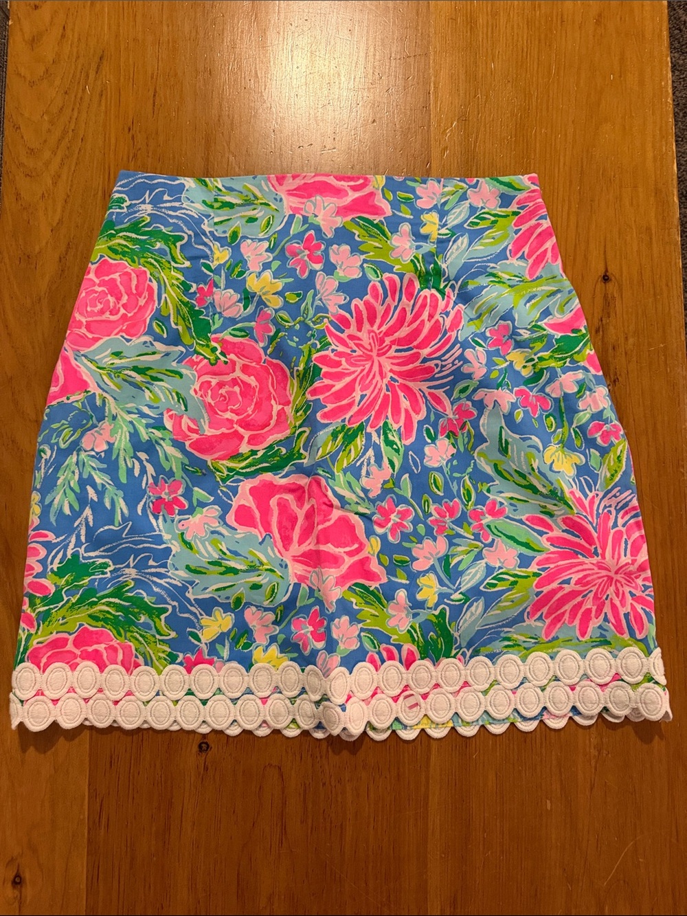 Lilly Pulitzer Blue Floral Mini Skirt with Pink Blooms